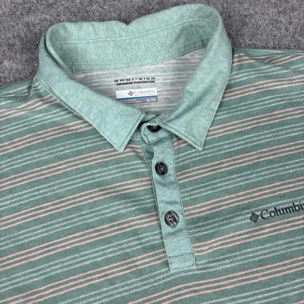 Columbia Omni-Wick Polo Shirt Men's XL Green Striped Golf‎ Advanced Evaporation